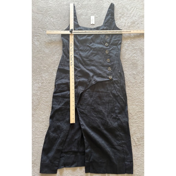 NWT Anthropologie Women's Large Black Linen Midi Dress Button Front Summer - Picture 2 of 4